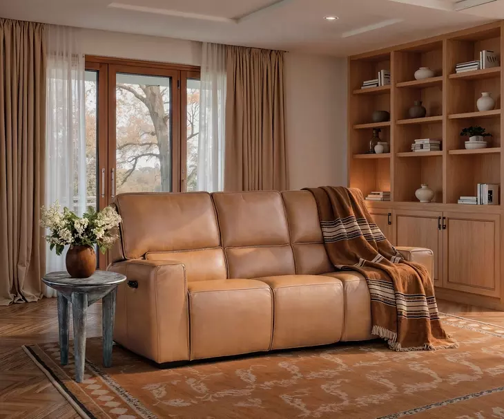 Miles Brown Leather Zero Gravity Power Reclining Sofa With Power Headrest