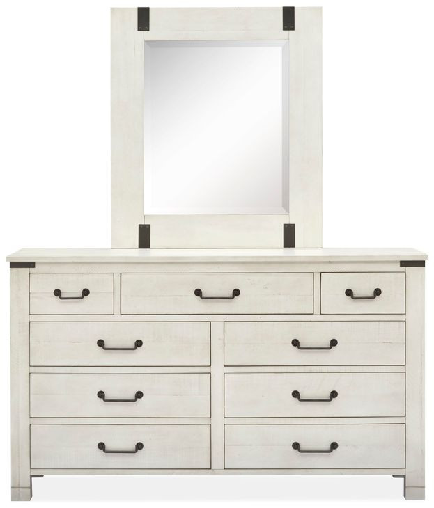Chesters Mill Alabaster 9 Drawer Dresser with Rectangular Mirror