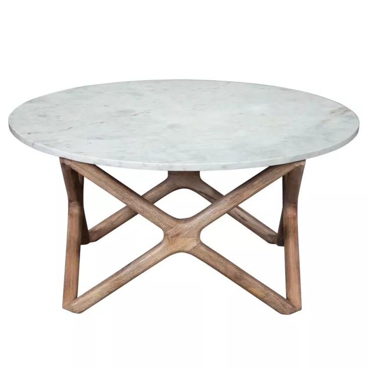 Wyman Banswara White Round Marble Top Cocktail Table
