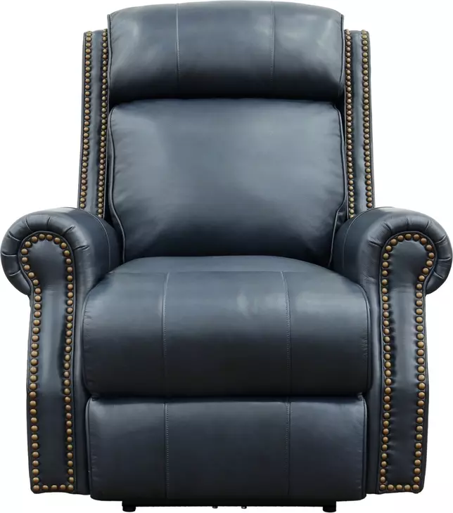 Blair Shoreham Blue Leather Power Recliner with Nailhead Trim and USB Charging