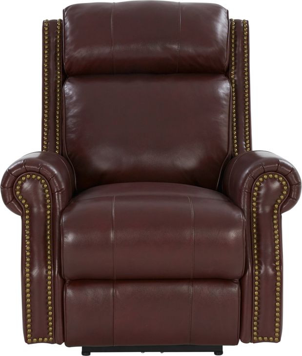 Blair Marisol Cabernet Leather Power Recliner with Nailhead Trim and USB Charging