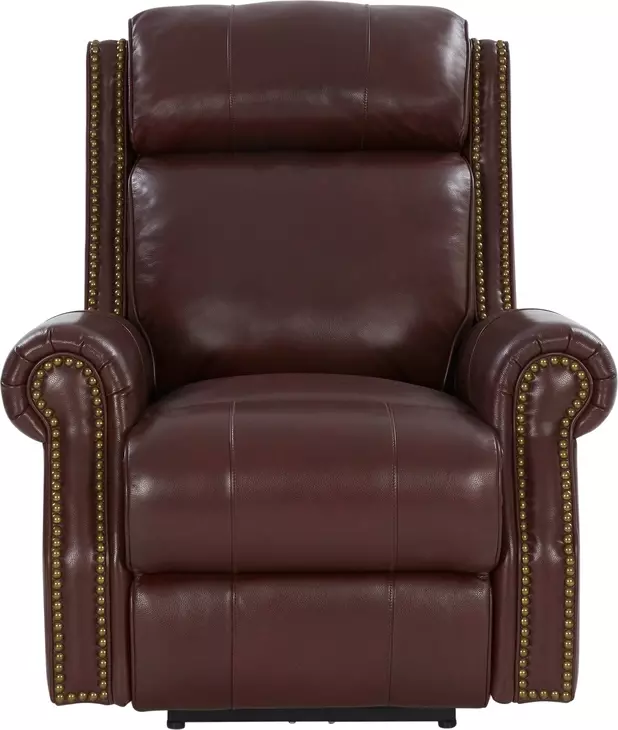 Blair Marisol Cabernet Leather Power Recliner with Nailhead Trim and USB Charging