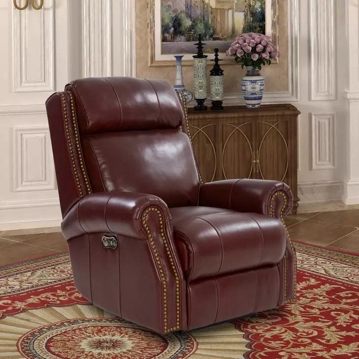Blair Marisol Cabernet Leather Power Recliner with Nailhead Trim and USB Charging