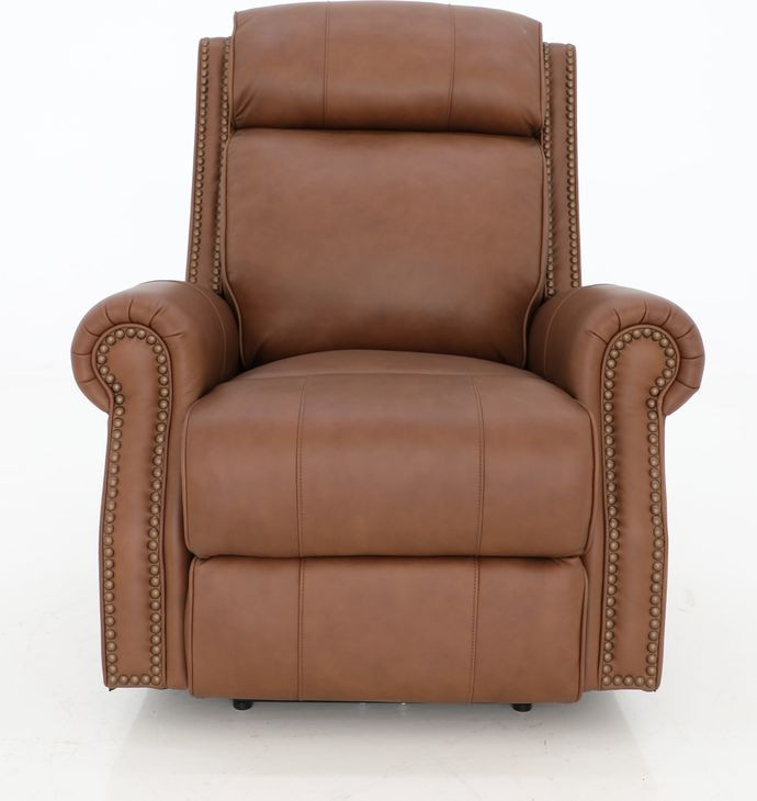 Blair Dobbs Saddle Leather Power Recliner with Nailhead Trim and USB Charging
