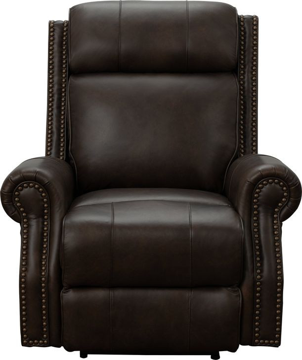 Blair Ashford Walnut Leather Power Recliner with Nailhead Trim and USB Charging