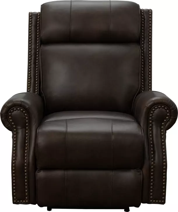 Blair Ashford Walnut Leather Power Recliner with Nailhead Trim and USB Charging