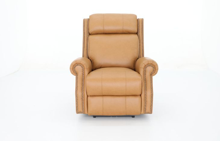 Blair Santa Fe Brandy Leather Power Recliner with Nailhead Trim and USB Charging