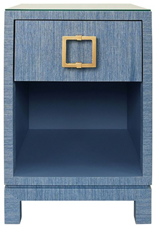 Blair Blue Dyed Square 1 Drawer Glass Top Side Table