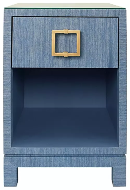 Blair Blue Dyed Square 1 Drawer Glass Top Side Table