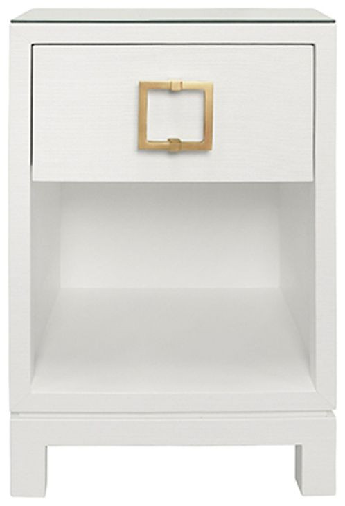 Blair White Square 1 Drawer Glass Top Side Table