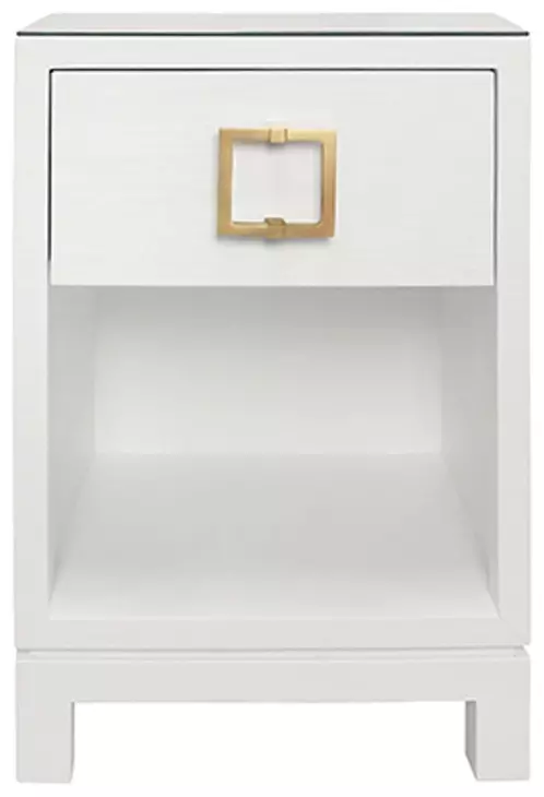 Blair White Square 1 Drawer Glass Top Side Table