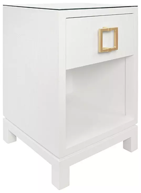 Blair White Square 1 Drawer Glass Top Side Table