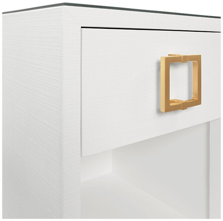 Blair White Square 1 Drawer Glass Top Side Table