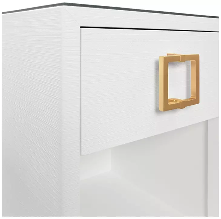 Blair White Square 1 Drawer Glass Top Side Table