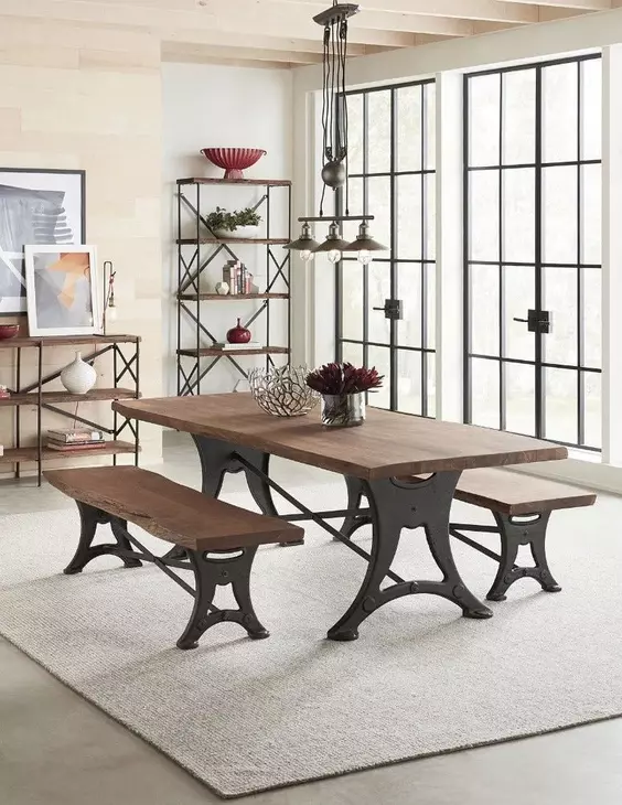 Blayne Natural Walnut and Antique Zinc 90" Dining Bench with Live Edge