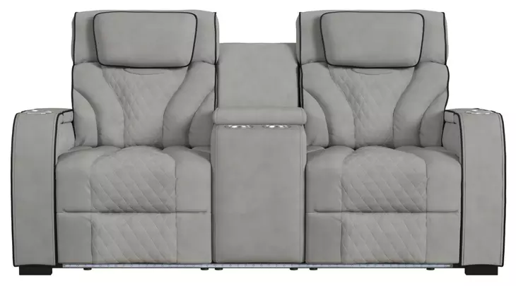 Tundra Simba Taupe 74" Motion Reclining Loveseat with Console and LED