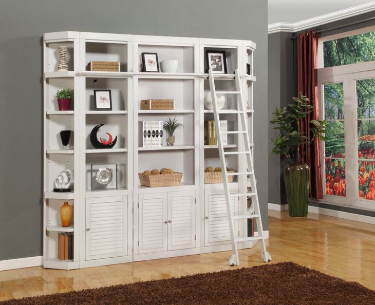 Boca Cottage White 6 Piece Library Wall With Corner Bookcases