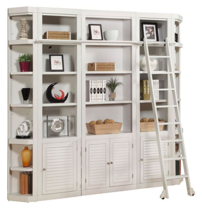 Boca Cottage White 6 Piece Library Wall With Corner Bookcases