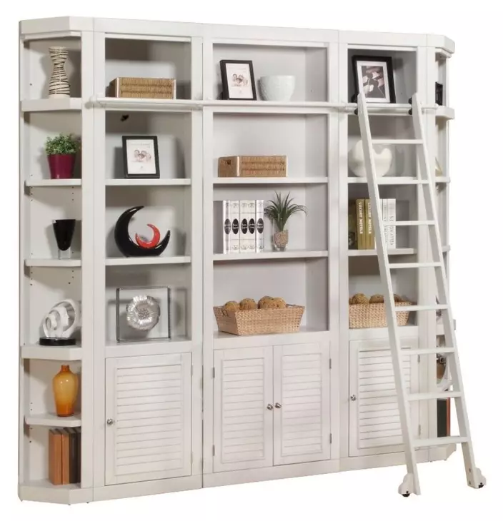 Boca Cottage White 6 Piece Library Wall With Corner Bookcases