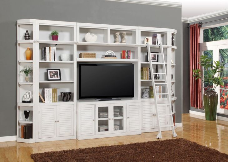 Boca Cottage White 6 Piece Entertainment Wall with Ladder