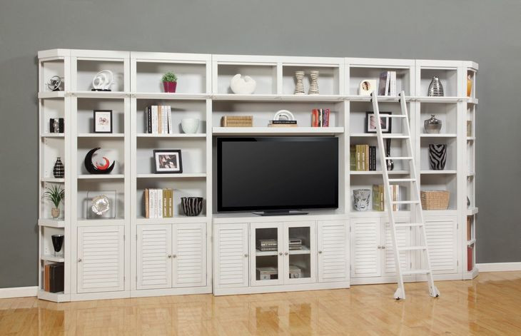 Boca Cottage White 9 Piece Entertainment Wall With Corner Bookcases