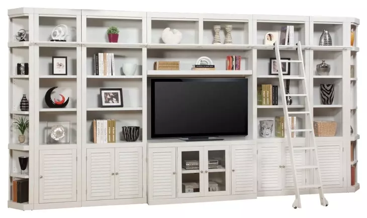 Boca Cottage White 9 Piece Entertainment Wall With Corner Bookcases