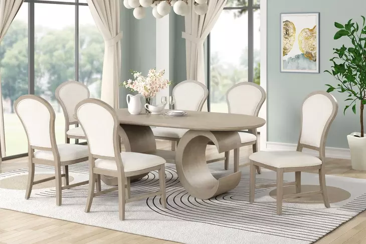 Gwendolyn Cerused Taupe Upholstered Dining Side Chair Set of 2