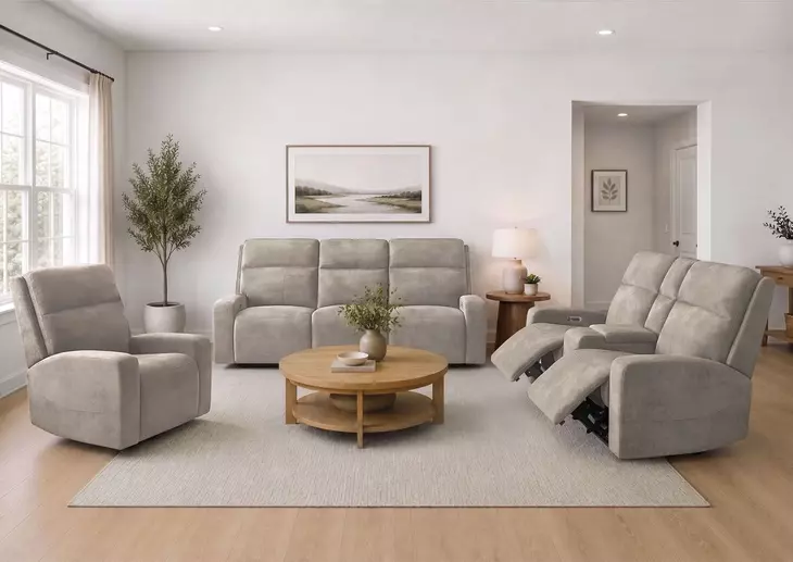 Traxton Jasper Taupe Zero Gravity Triple Power Reclining Living Room Set with USB Charging