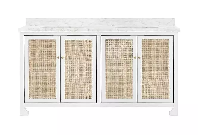 Boyd Matte White Lacquer Carrera Marble Top 60" Bath Vanity