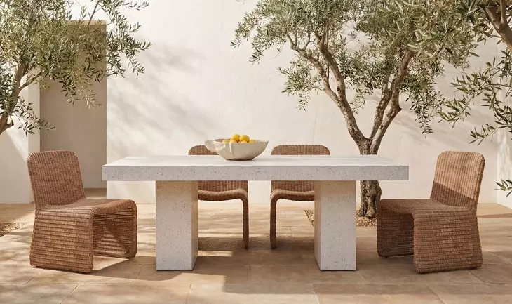 Antonius Terrazzo Outdoor Rectangular Concrete Top Dining Room Set