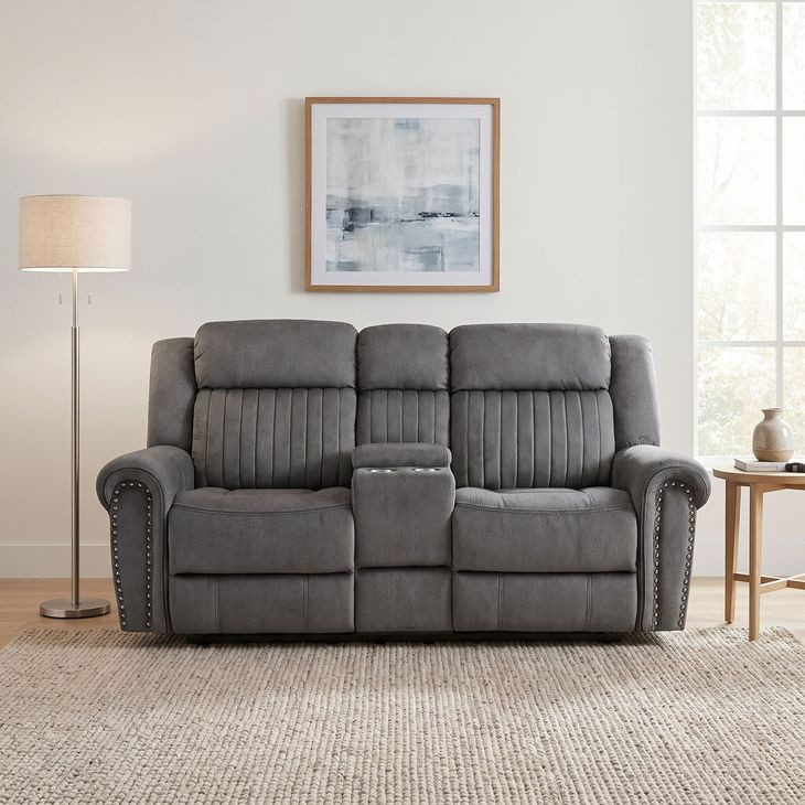 Brennen Charcoal Double Reclining Console Loveseat