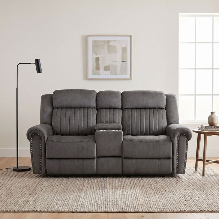 Brennen Charcoal Power Double Reclining Console Loveseat