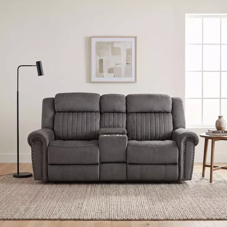 Brennen Charcoal 76" Power Double Reclining Console Loveseat