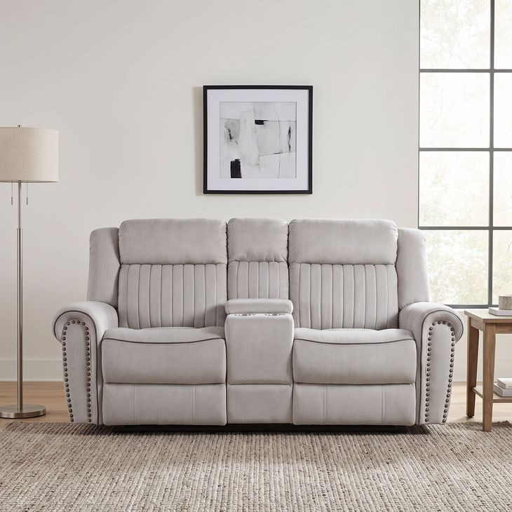 Brennen Mist Double Reclining Loveseat with Center Console