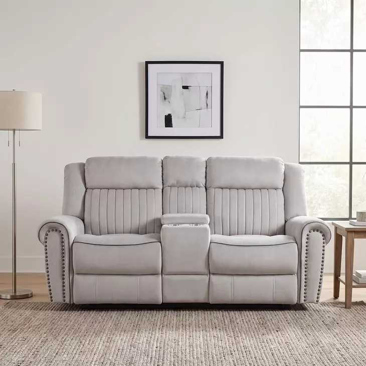 Brennen Mist Double 76" Reclining Loveseat with Center Console