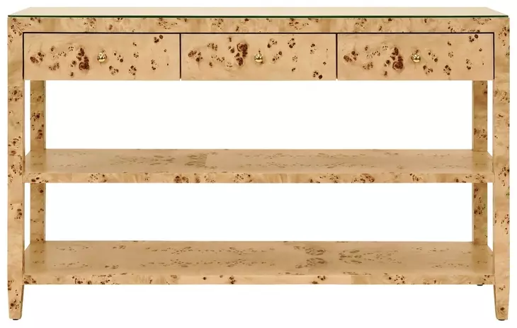 Briar Brown 52" Glass Top Console Table with 3 Drawers
