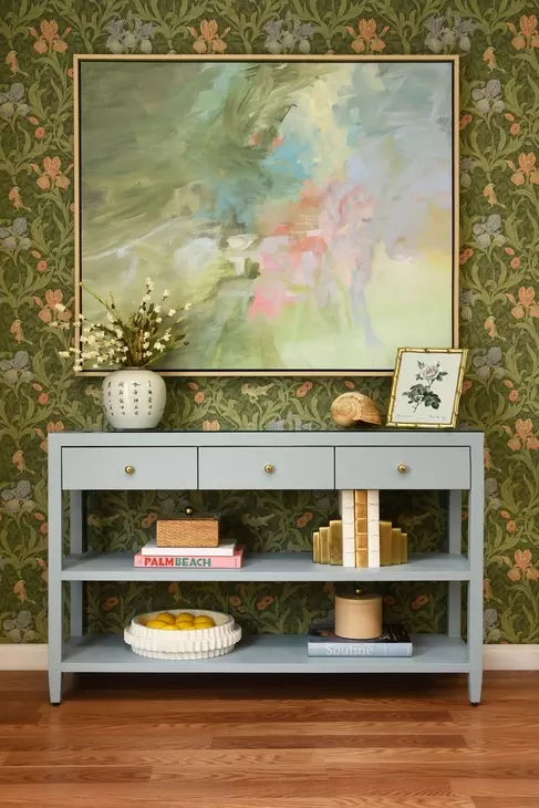 Briar Light Blue 52" Glass Top Console Table with 3 Drawers