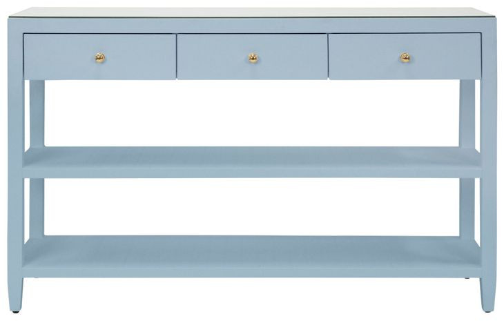 Briar Light Blue 52" Glass Top Console Table with 3 Drawers