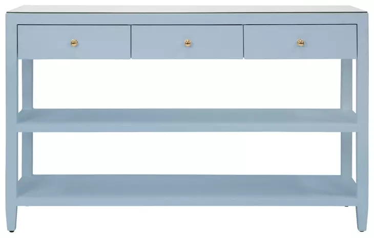 Briar Light Blue 52" Glass Top Console Table with 3 Drawers