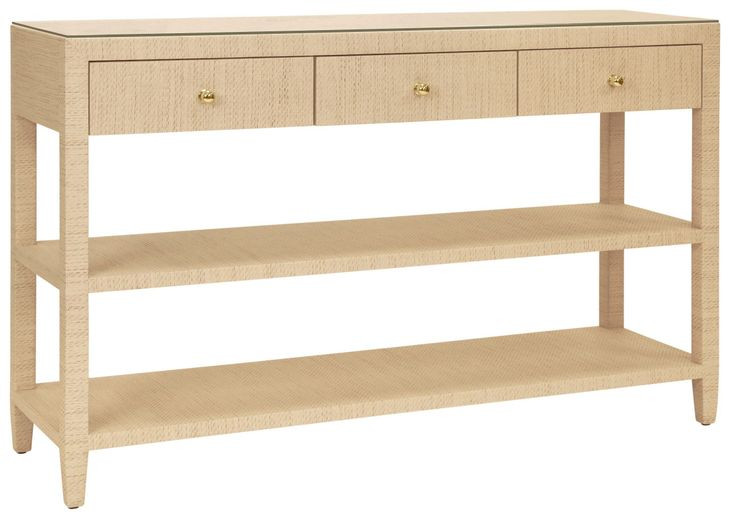 Briar Natural 52" Glass Top Console Table with 3 Drawers