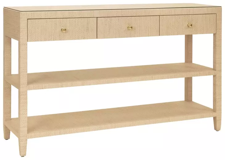 Briar Natural 52" Glass Top Console Table with 3 Drawers