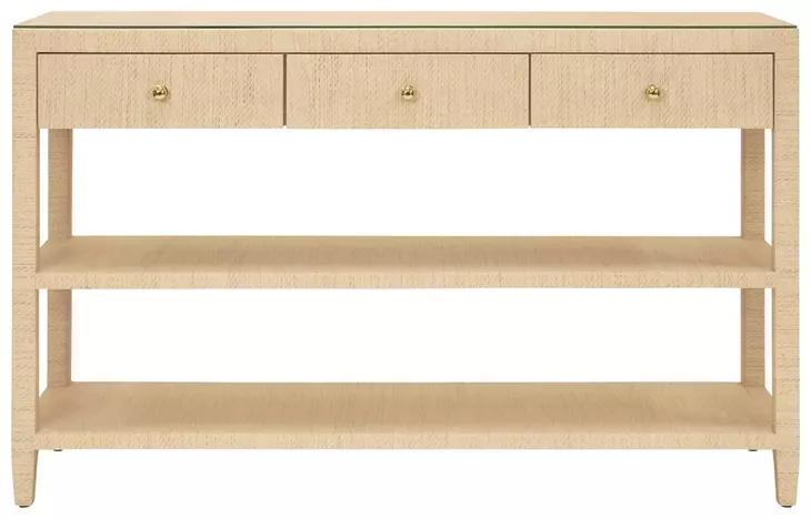 Briar Natural 52" Glass Top Console Table with 3 Drawers