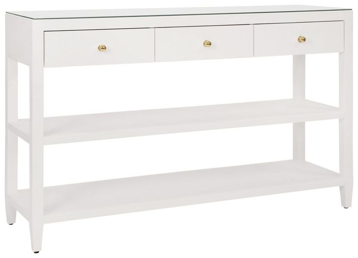 Briar White 52" Glass Top Console Table with 3 Drawers