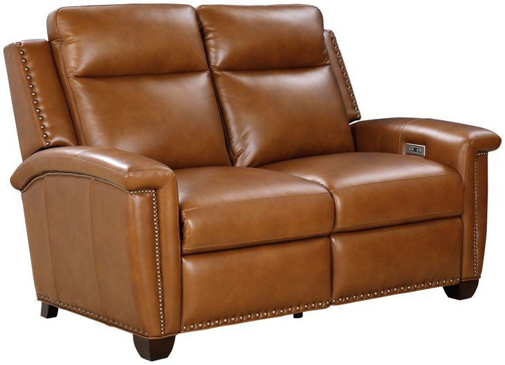 Briar Elwood Saddle Leather 63" Power Reclining Loveseat with Power Headrests