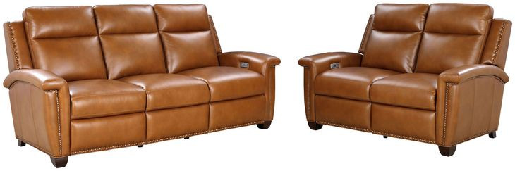 Briar Elwood Saddle Leather 86" Power Reclining Living Room Set with Power Headrests
