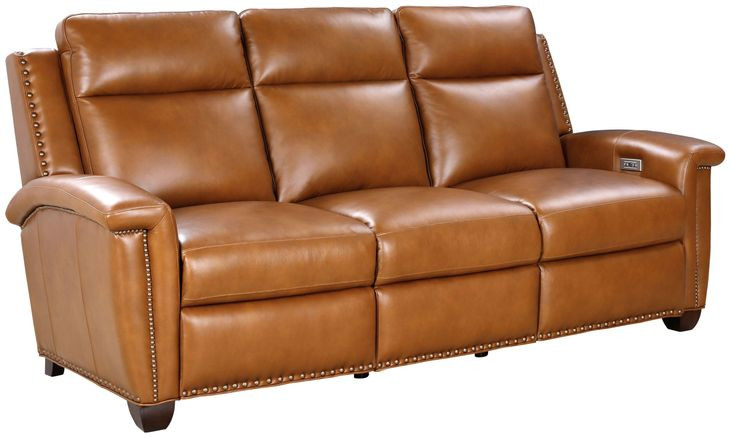 Briar Elwood Saddle Leather 86" Power Reclining Sofa with Power Headrests