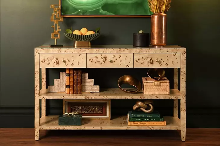 Briar Brown 52" Glass Top Console Table with 3 Drawers