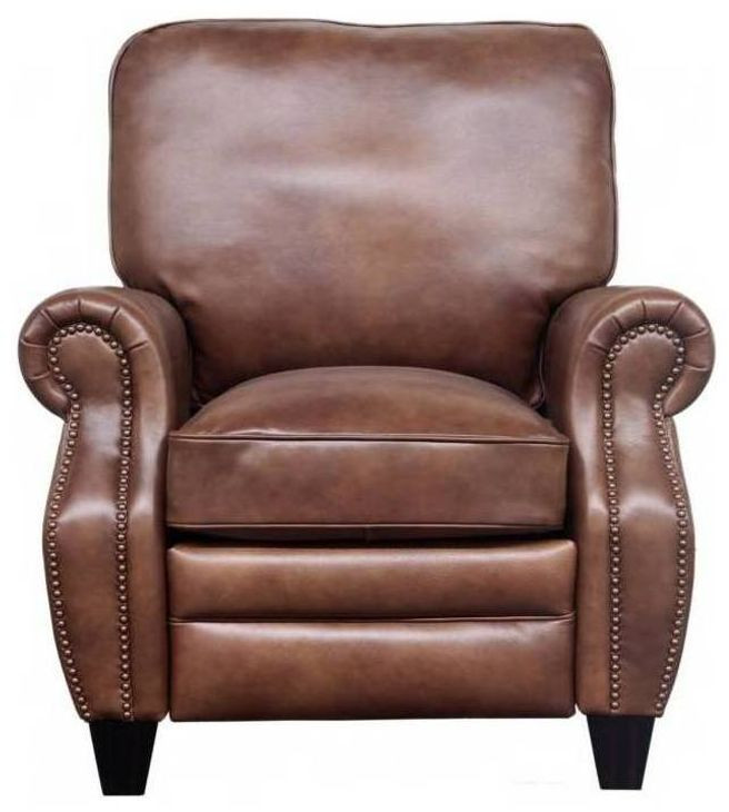 Briarwood Wenlock Tawny Leather Push Thru The Arms Recliner with Nailhead Trim