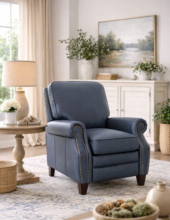 Briarwood Santa Fe Ocean Leather Push Thru The Arms Recliner with Nailhead Trim
