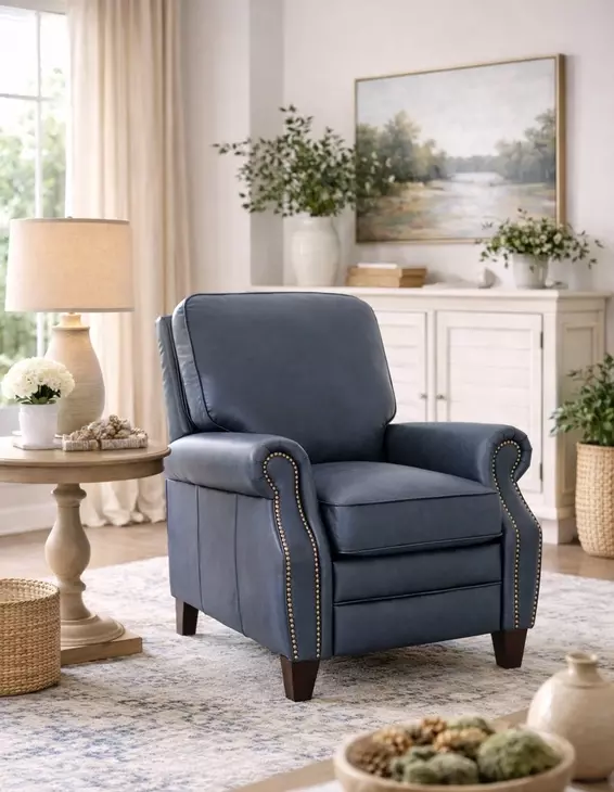 Briarwood Santa Fe Ocean Leather Push Thru The Arms Recliner with Nailhead Trim